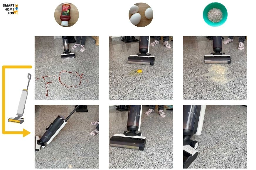 Übersichtbild, welches zeigt, wie ein Akkusaugwischer den Boden reinigt 